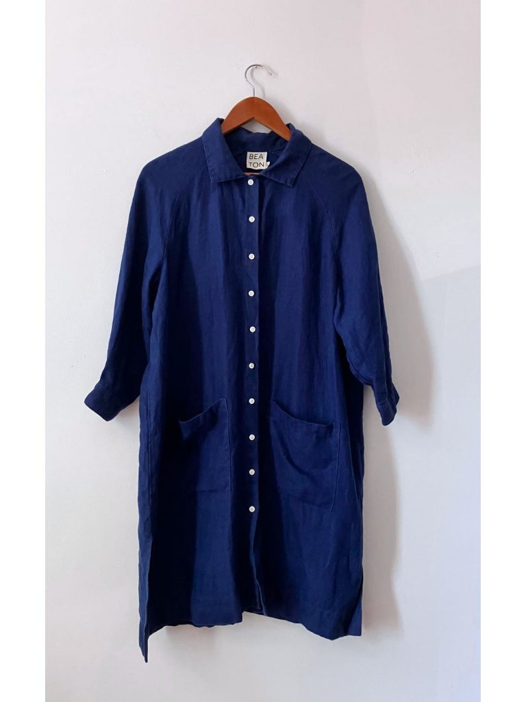 Beaton Linen Raglan Coat Dress Navy Size Medium